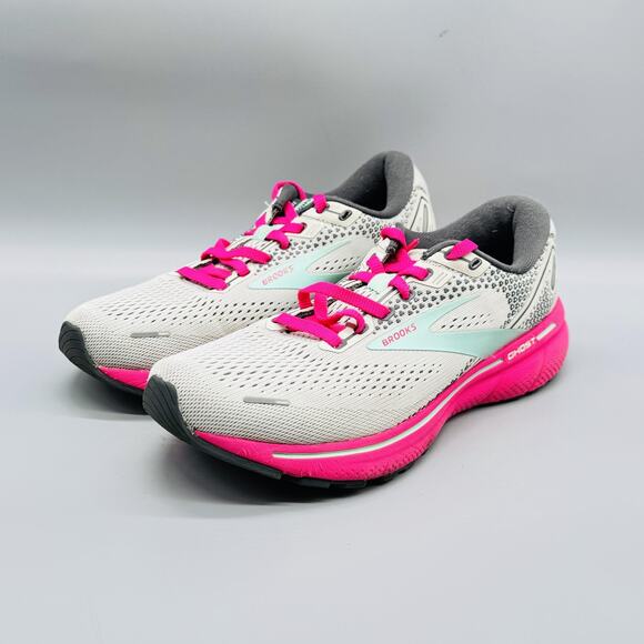 Brooks Shoes Womens 8 White Gray Pink Ghost 14 Road Running Athletic Sneakers - Picture 4 of 13